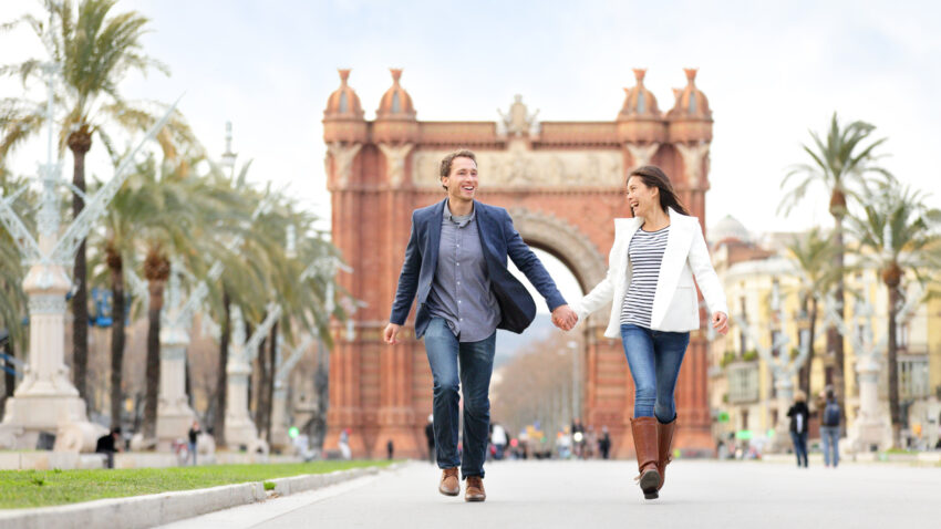 Romantic couple dating having fun in Barcelona